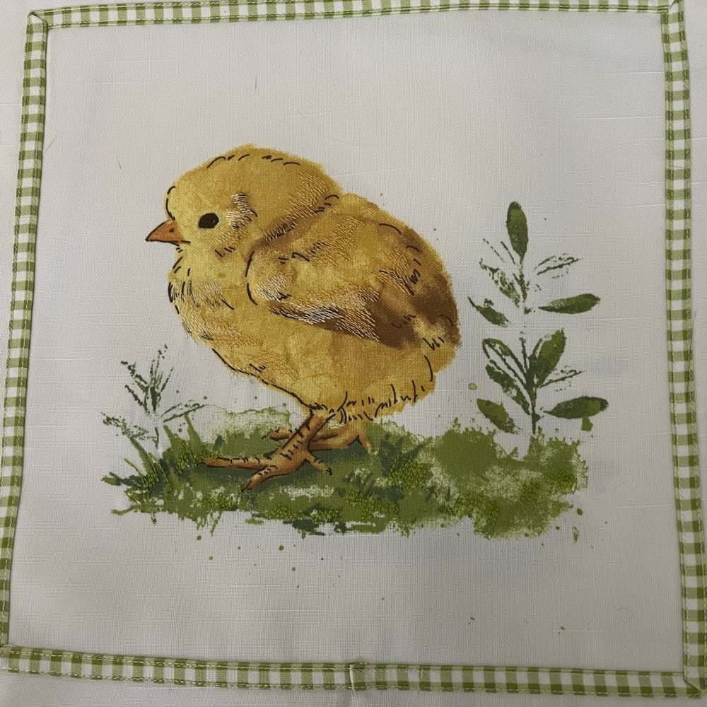Easter Chick Placemats with Green Gingham Trim
